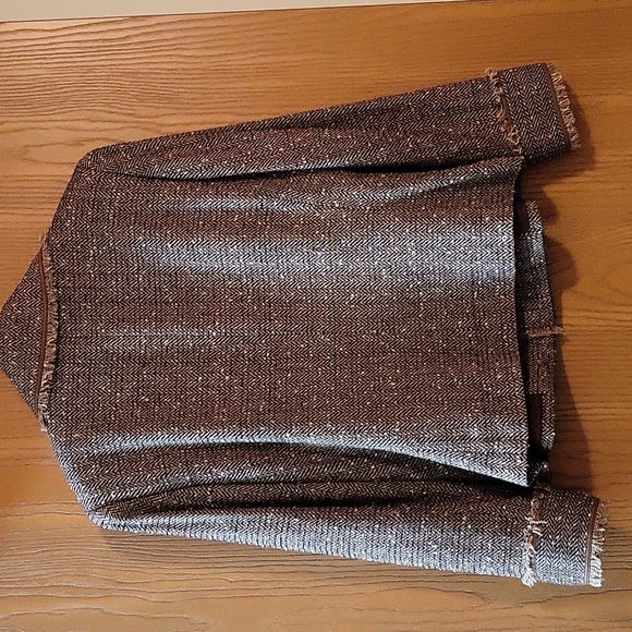 Vintage Doncaster Brown Tweed Leather Trim Fringe Blazer - Picture 8 of 8